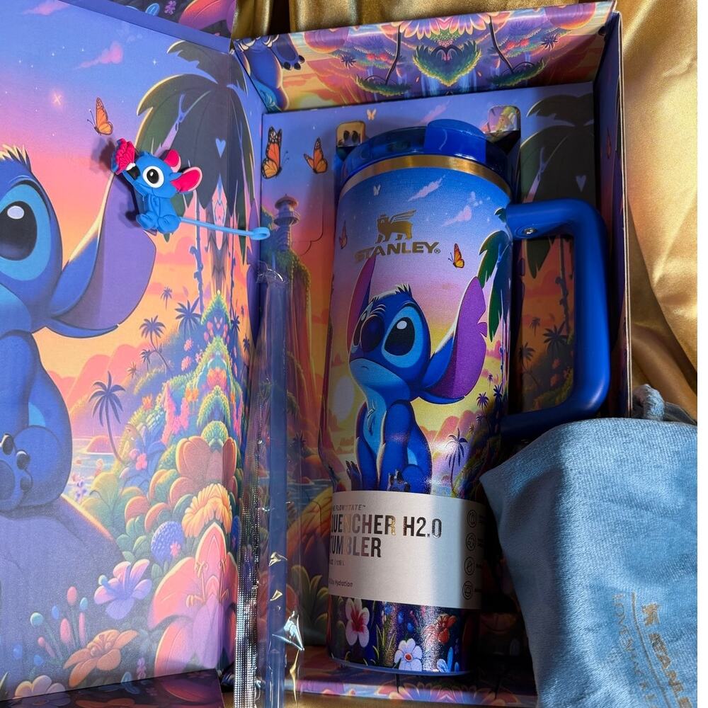 Disney Stitch Stanley Quencher H2.0 Tumbler 40oz Tropical Sunset Collectable New